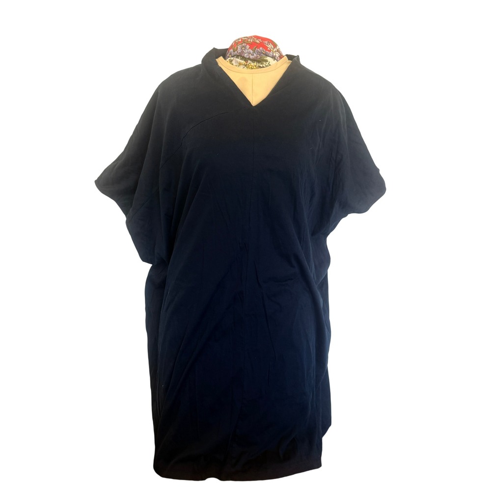 COS Women Oversized Minimalist Top S Asymmetrical Navy Blue Relaxed Vneck